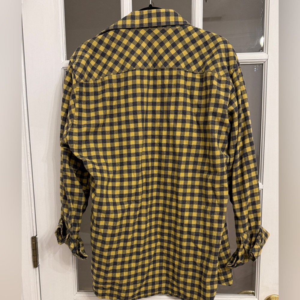 JARED LANG Men’s Yellow & Navy Blue Checkered Long Sleeve Button Down Shirt - Picture 2 of 4